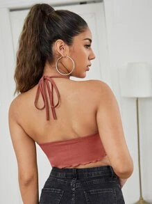 SHEIN Privé 垂褶領後繫帶手帕上衣 - 乾枯玫瑰色 - 查看 2