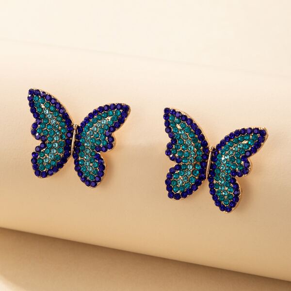 

Rhinestone Butterfly Decor Stud Earrings, Blue