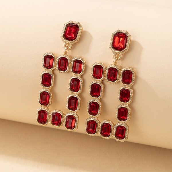 

Rhinestone Geo Drop Earrings, Red