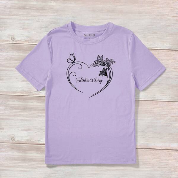 

Letter And Heart Print Tee, Lilac purple