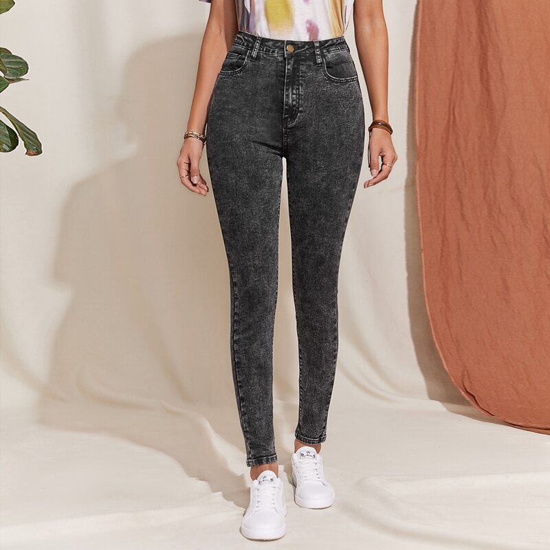 

High Waist Skinny Jeans, Dark grey