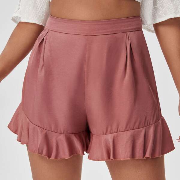 

Plus Solid Ruffle Hem Shorts, Dusty pink