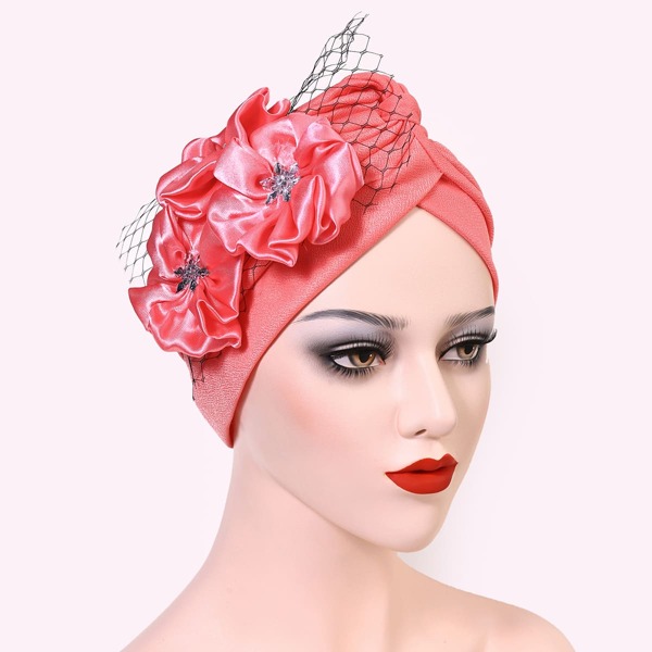 

Flower Decor Wrap Hat, Watermelon pink
