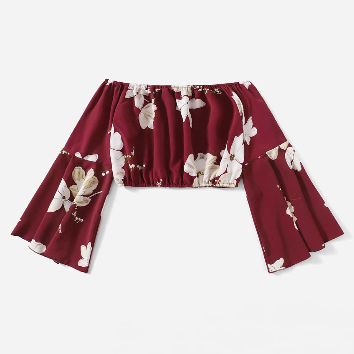 

Off The Shoulder Floral Print Blouse, Burgundy