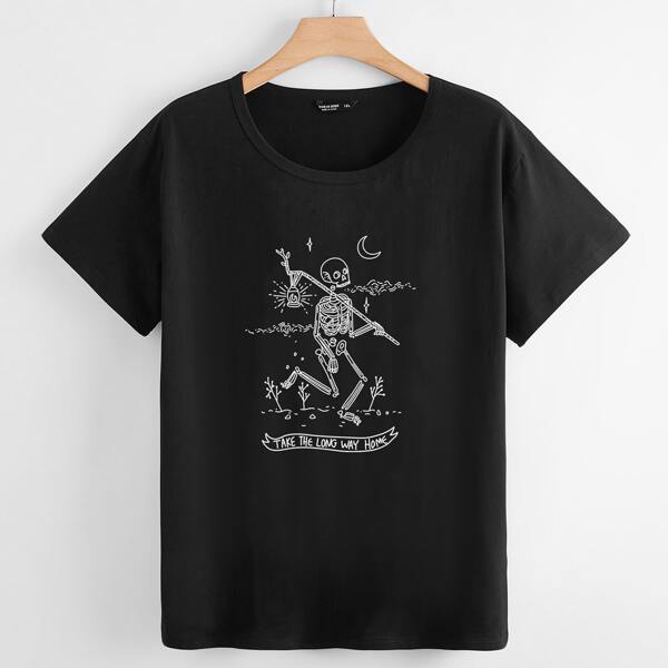 

Plus Skeleton Print Tee, Black