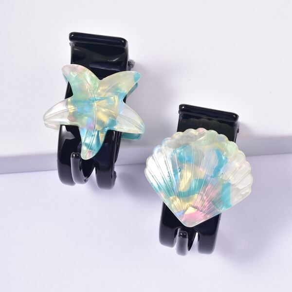 

2pcs Shell & Starfish Decor Hair Claw, Multicolor
