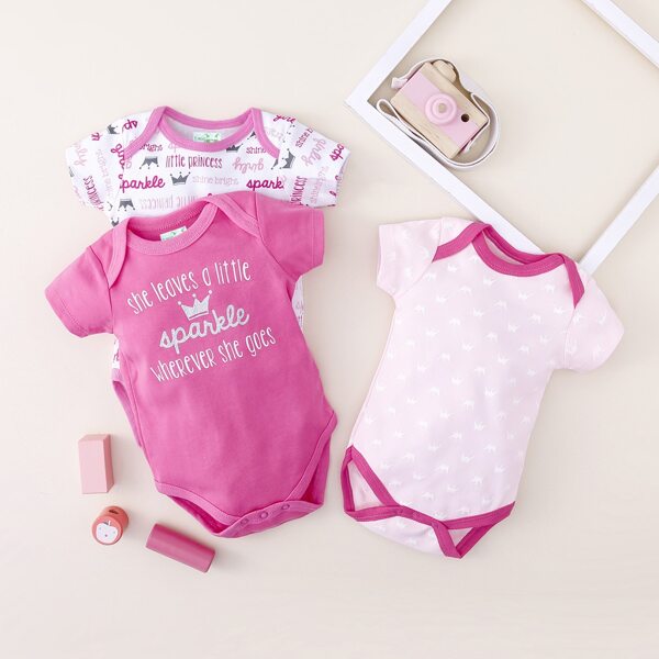 

Baby Girl 3 Pack Crown & Letter Graphic Bodysuit, Multicolor