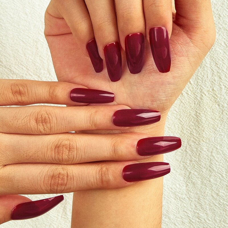 

24pcs Fake Nail & 1sheet Tape, Burgundy