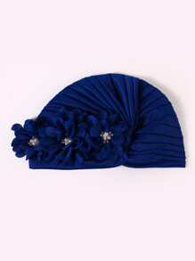 Flower Decor Wrap Hat - Blue - View 2