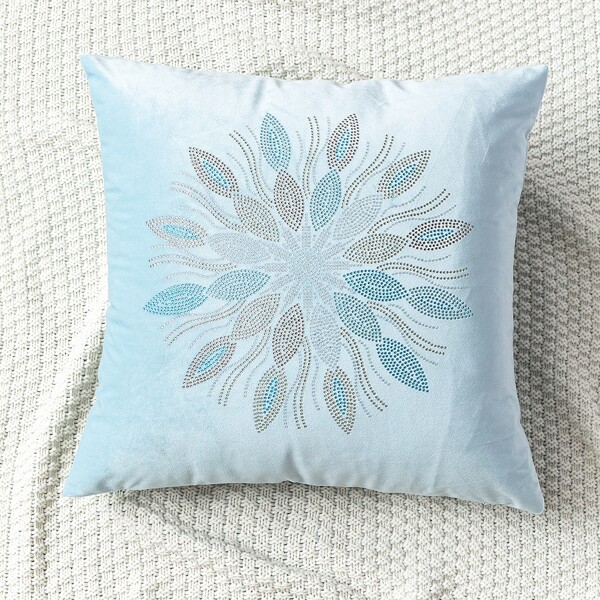 

Rhinestone Decor Cushion Cover Without Filler, Baby blue