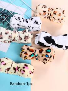 可愛豹紋蝴蝶結髮帶-女士和女孩彈性髮帶-面部SPA洗臉化妝髮飾