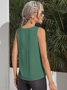 SHEIN Clasi V-neck Solid Top - Green - View 2