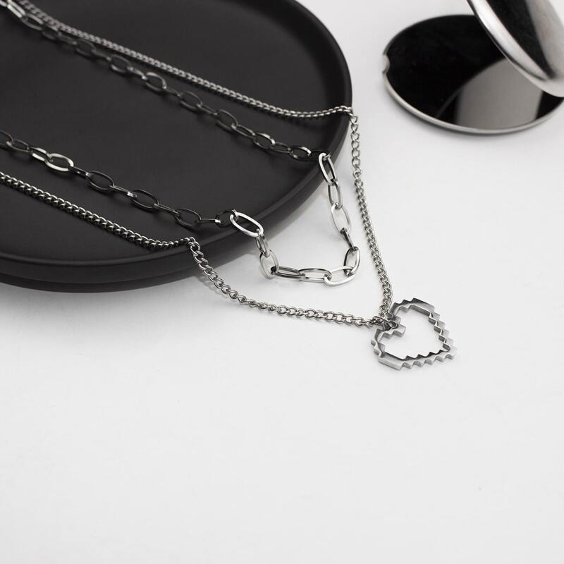 

Heart Layered Chain Necklace, Silver