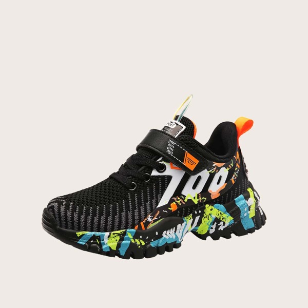 

Boys Letter Graphic Knit Chunky Sneakers, Black