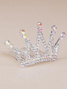 Rhinestone Crown Decor Ghim tóc - Bạc - Xem 3