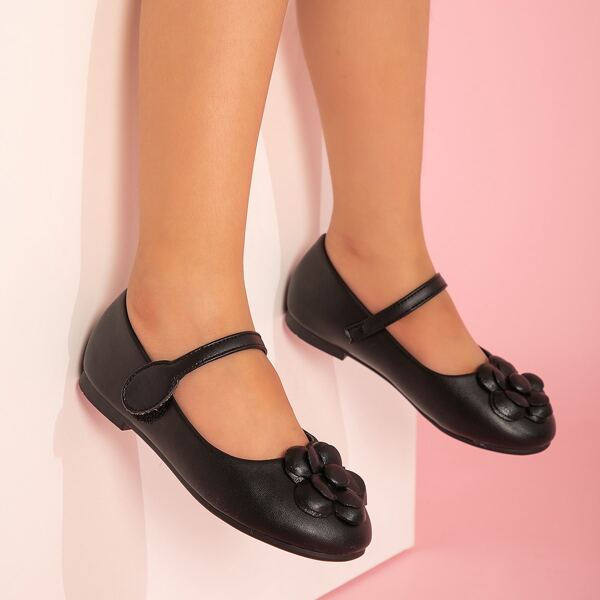 

Girls Floral Decor Flats, Black