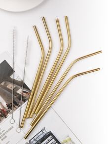 6pcs Stainless Steel Straw & 2pcs Brush - Gold - View 3