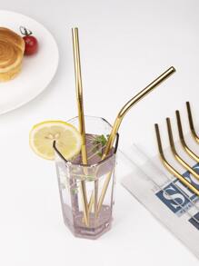 6pcs Stainless Steel Straw & 2pcs Brush - Gold - View 5