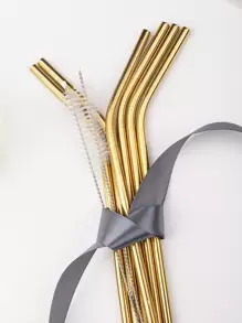 6pcs Stainless Steel Straw & 2pcs Brush - Gold - View 7