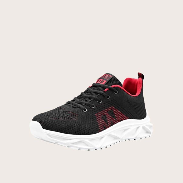 

Men Knit Panel Lace Up Front Sneakers, Black