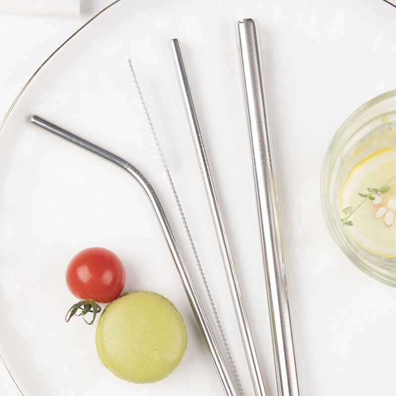 

3pcs Stainless Steel Straw & 1pc Brush, Silver