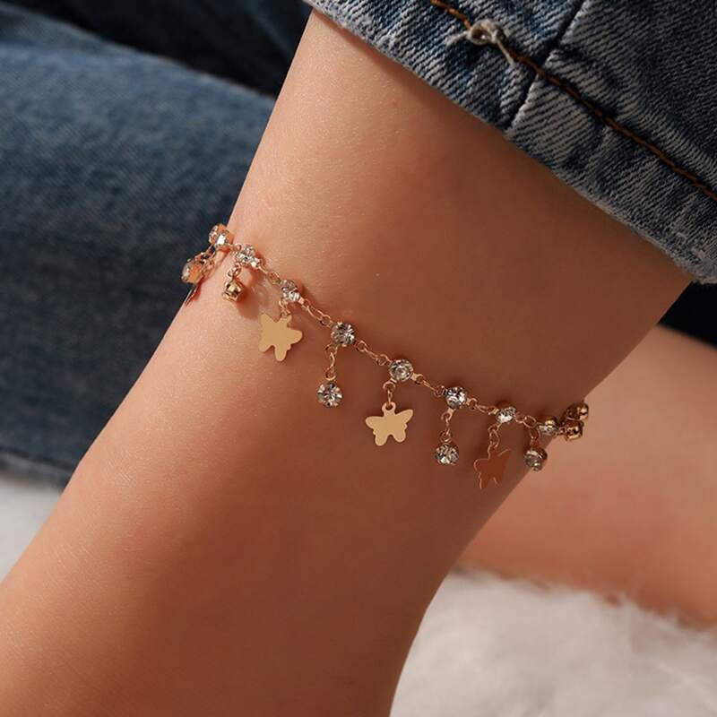 

Butterfly Charm Chain Anklet, Gold