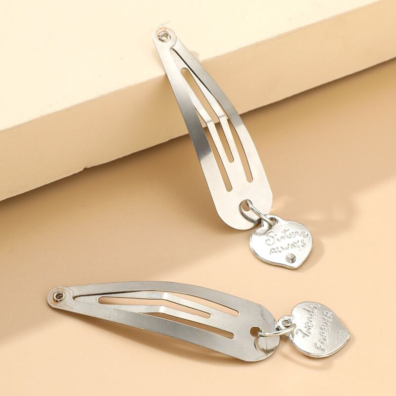 

2pcs Heart Charm Hair Clip, Silver