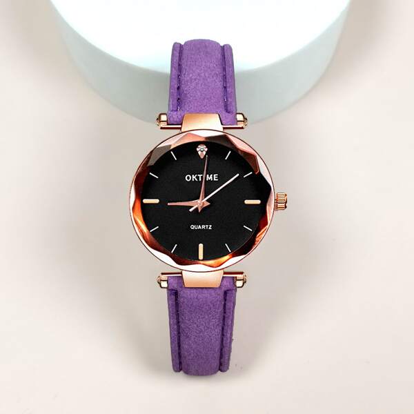 

Rhinestone Decor Round Pointer Quartz Watch