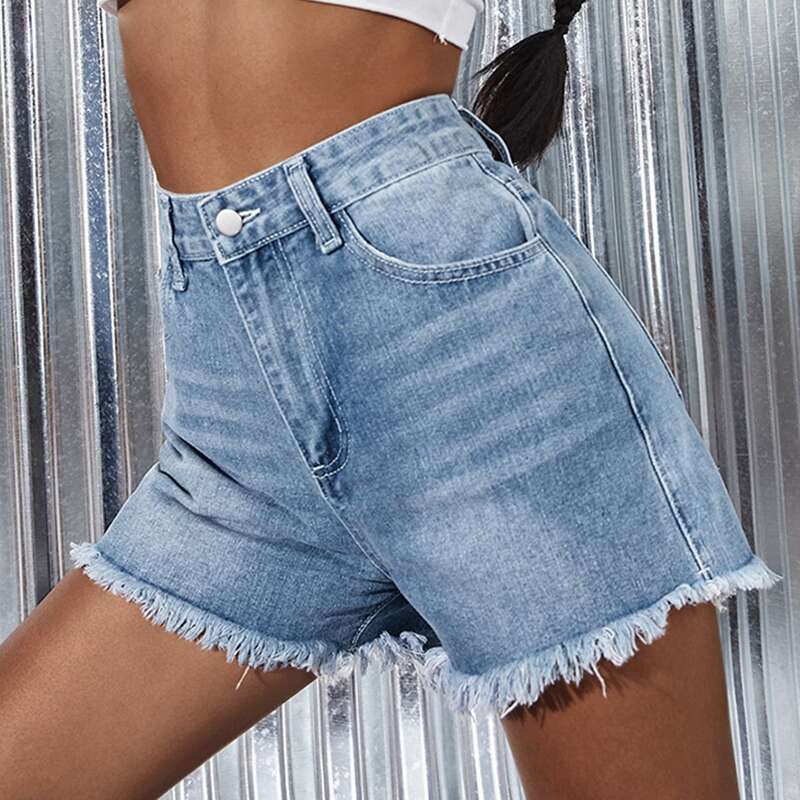 

High Waist Lightning Print Denim Shorts, Light wash
