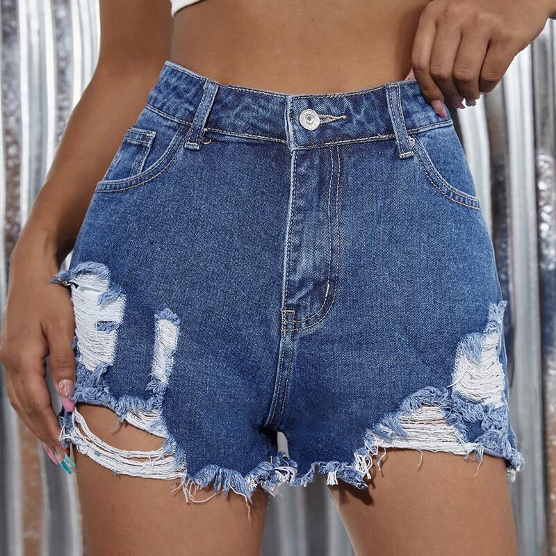 

Bleach Wash Ripped Denim Shorts, Medium wash