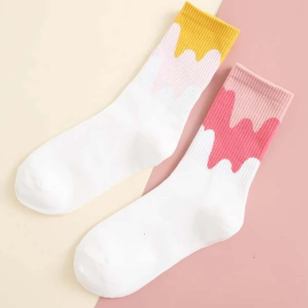 

2pairs Color Block Crew Socks, Multicolor