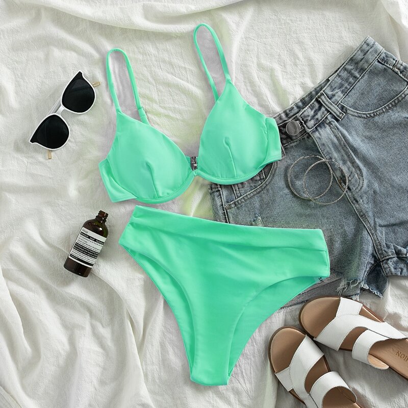

Underwire High Waisted Bikini Swimsuit, Mint green