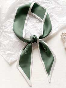 1pc Women's Letter Print Satin Scarf, Ins Style Hairband & Wristband, Suitable For Daily Wear - Green - View 1