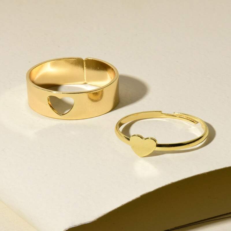 

2pcs Heart Design Ring, Gold