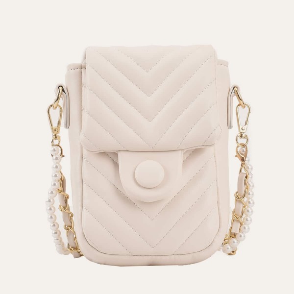 

Minimalist Quilted Chain Crossbody Bag, Beige