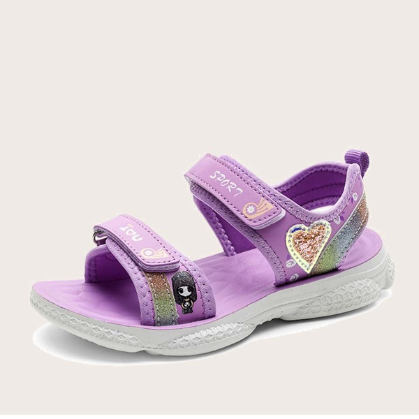 

Girls Glitter Heart Decor Sandals, Mauve purple