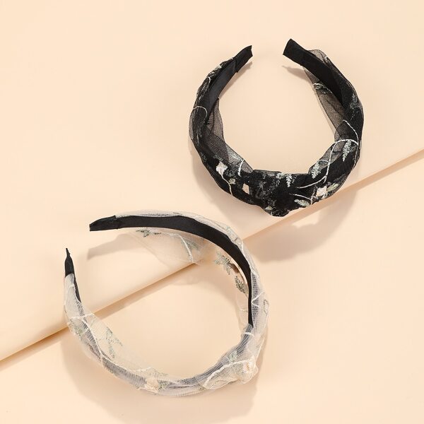 

2pcs Mesh Decor Hair Hoop, Multicolor