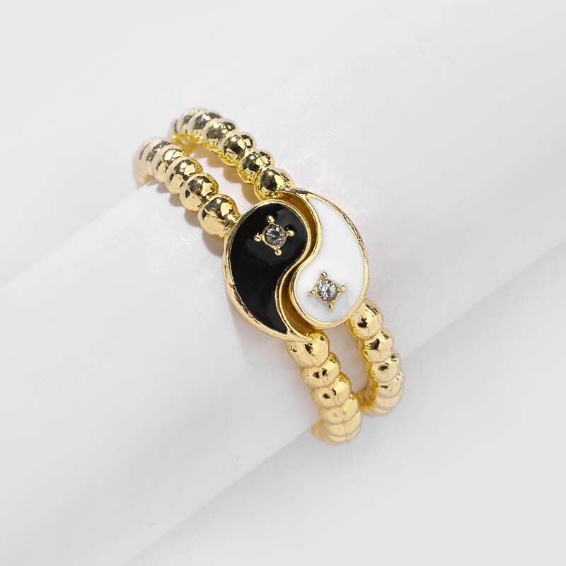 

2pcs Yin & Yang Decor Ring, Black and white