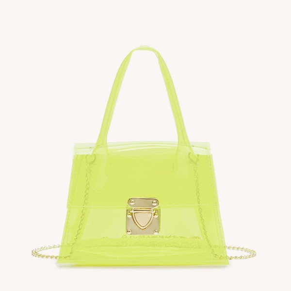 

Clear Push Lock Satchel Bag, Yellow