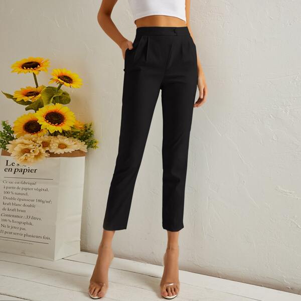 

Solid High Waist Pants, Black
