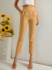 Solid High Waist Trousers - Orange - View 1