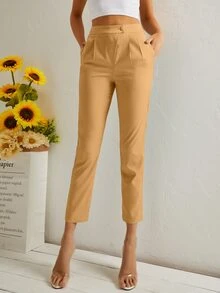 Solid High Waist Trousers - Orange - View 3