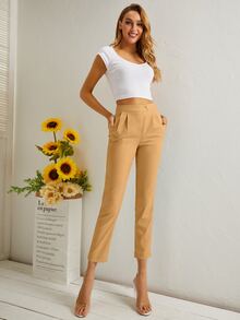 Solid High Waist Trousers - Orange - View 4