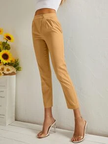 Solid High Waist Trousers - Orange - View 5