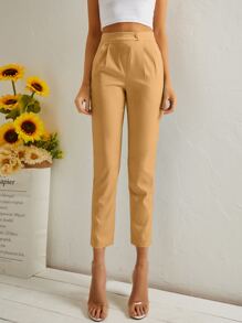Solid High Waist Trousers - Orange - View 6