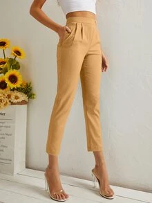 Solid High Waist Trousers - Orange - View 7