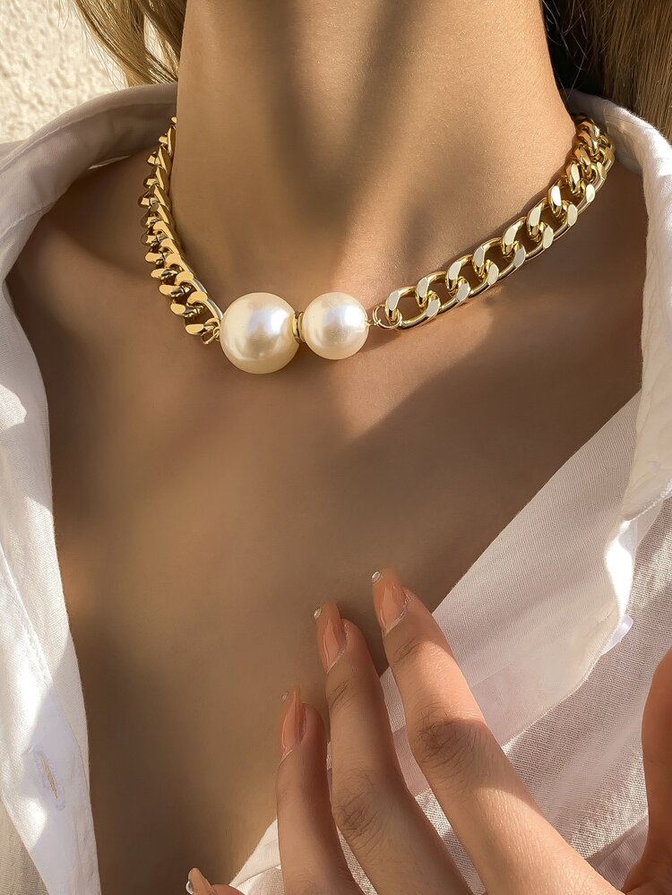 Faux Pearl Decor Chain Necklace