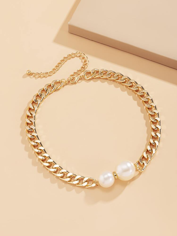 Faux Pearl Decor Chain Necklace