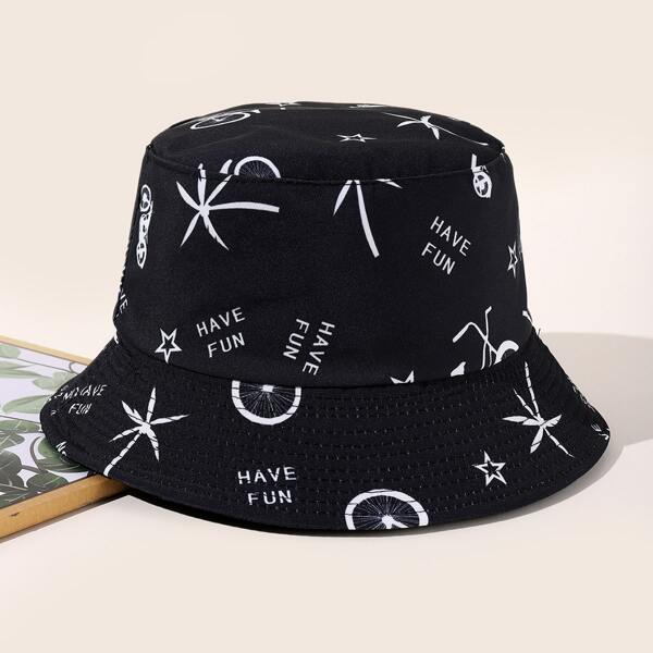 

Letter Graphic Bucket Hat, Black
