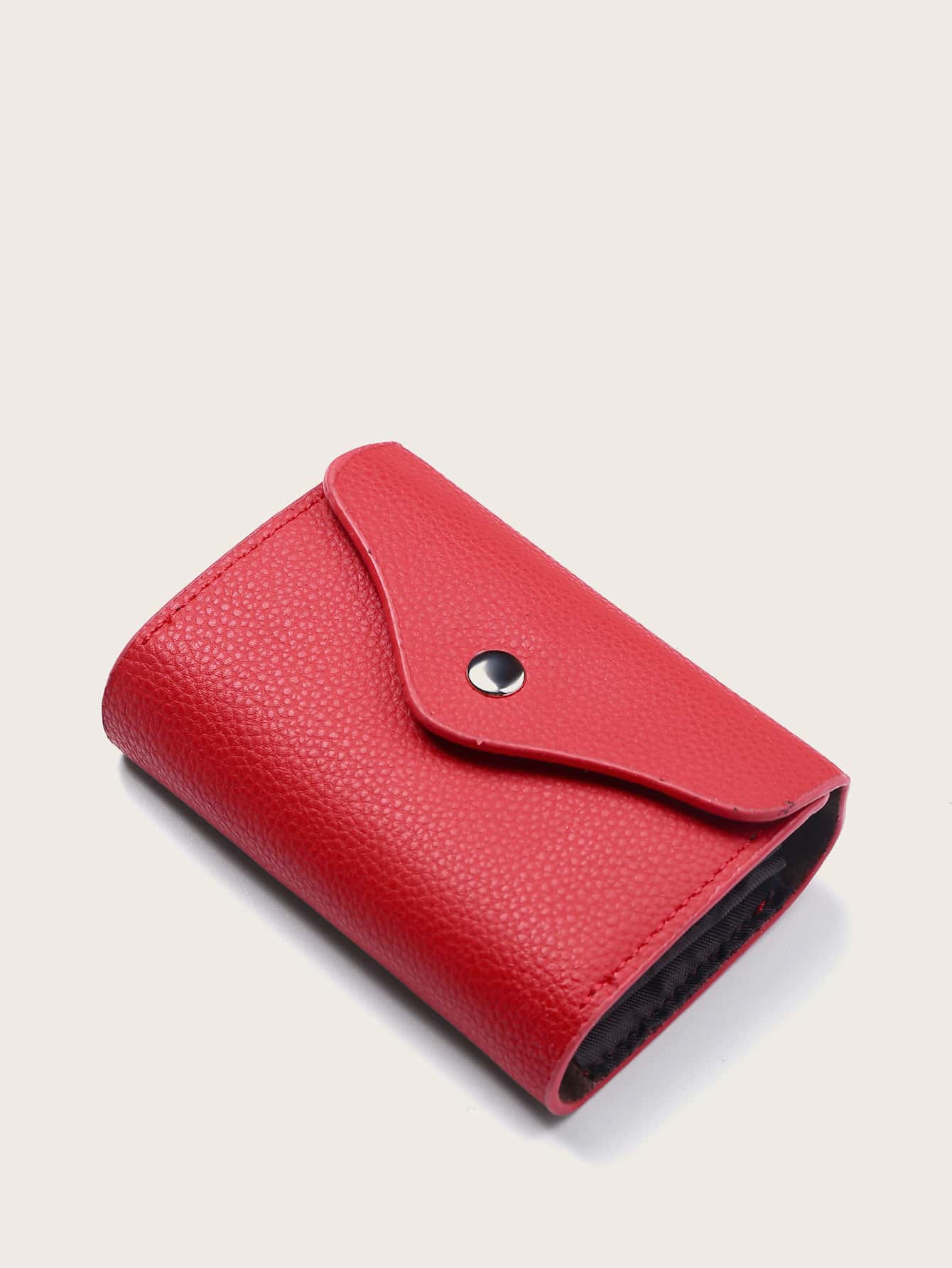 Accordion Multi-Slot Snap Card Holder, Solid Color Minimalist Elegant Design - Red - View 1